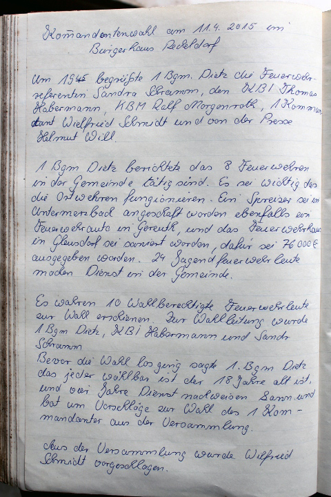 Das Protokollbuch der FFW Recheldorf