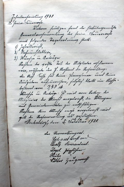 Das Protokollbuch der FFW Recheldorf