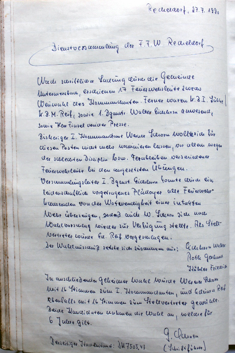 Das Protokollbuch der FFW Recheldorf