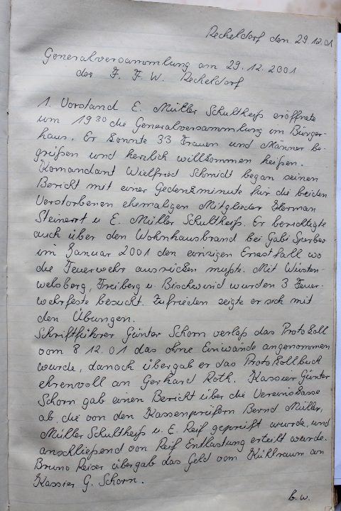 Das Protokollbuch der FFW Recheldorf