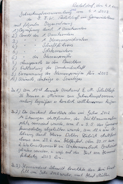 Das Protokollbuch der FFW Recheldorf