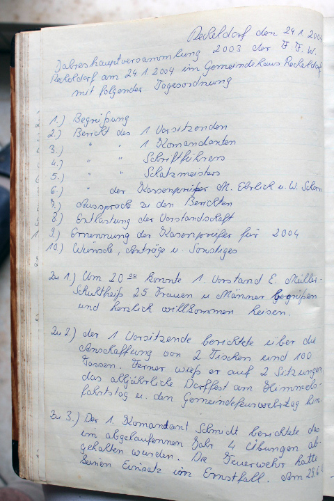 Das Protokollbuch der FFW Recheldorf