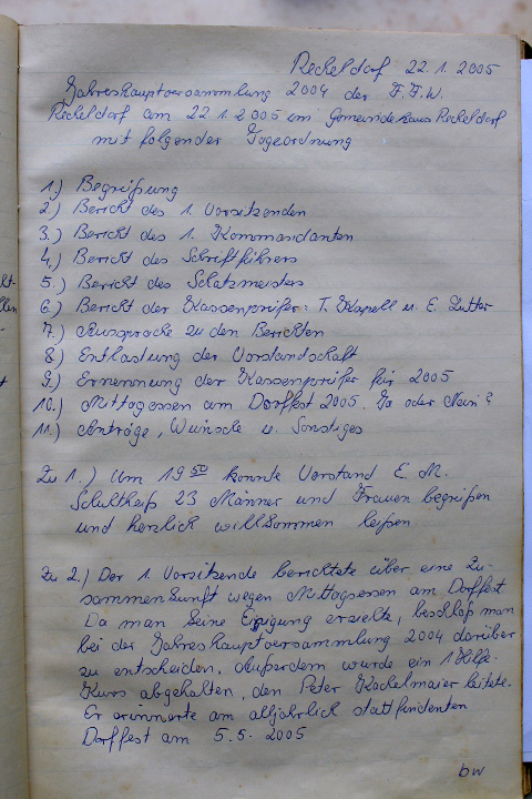 Das Protokollbuch der FFW Recheldorf