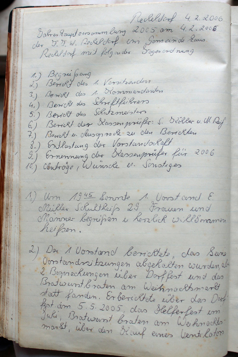 Das Protokollbuch der FFW Recheldorf