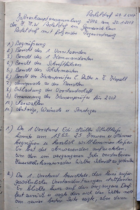 Das Protokollbuch der FFW Recheldorf